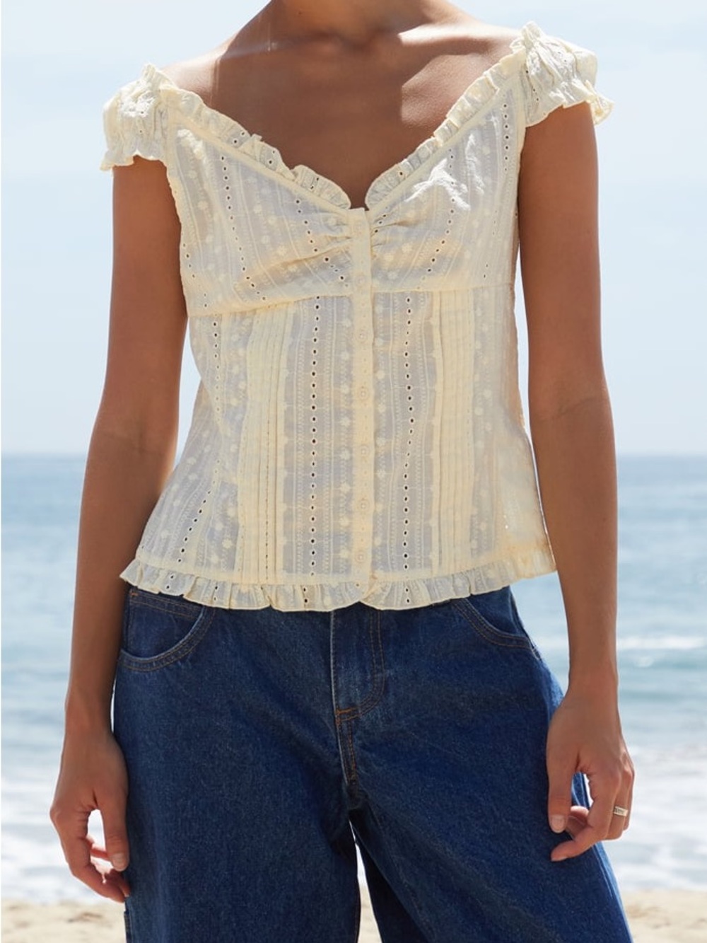 John Galt Yellow Eyelet Elena Top - Picture 4 of 5